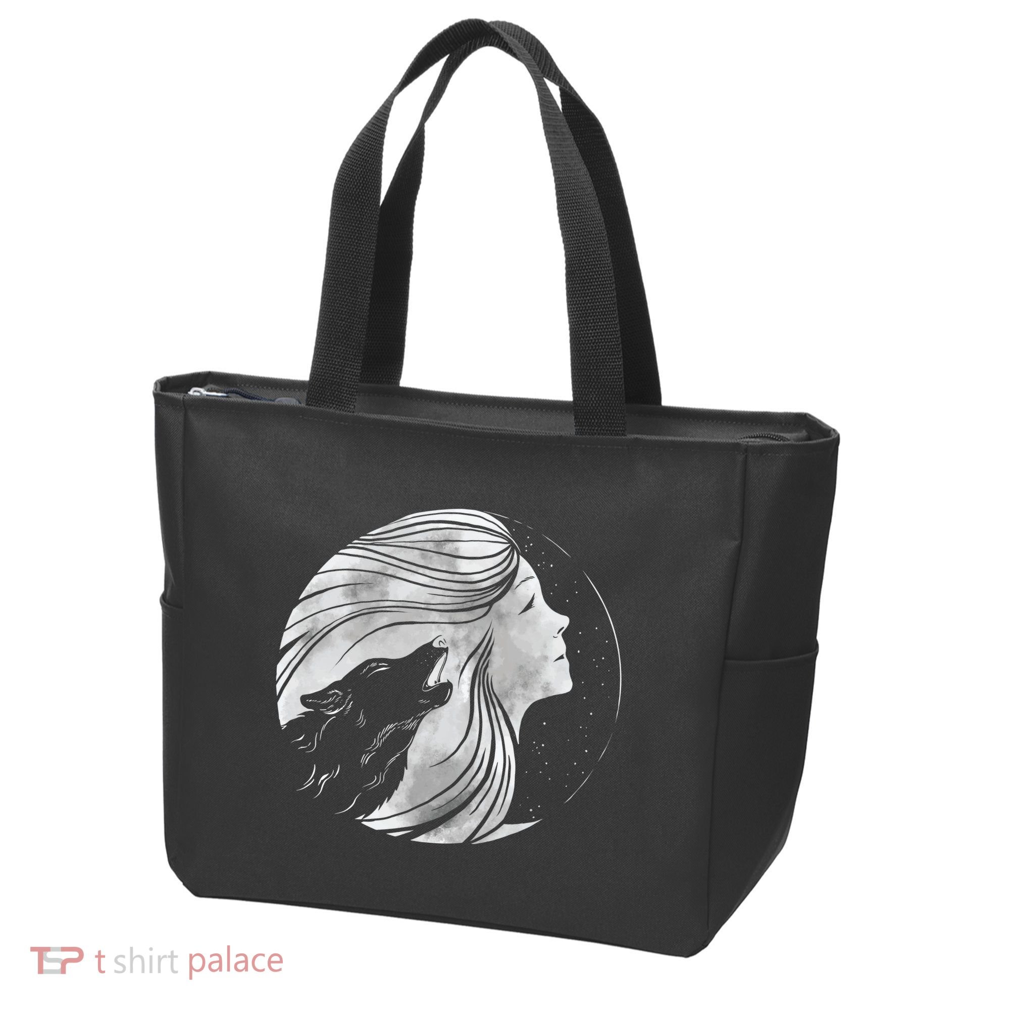 Moon Wolf Illustration Tote Bag
