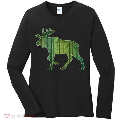 Moose Forest Silhouette Women's Long Sleeve Shirt