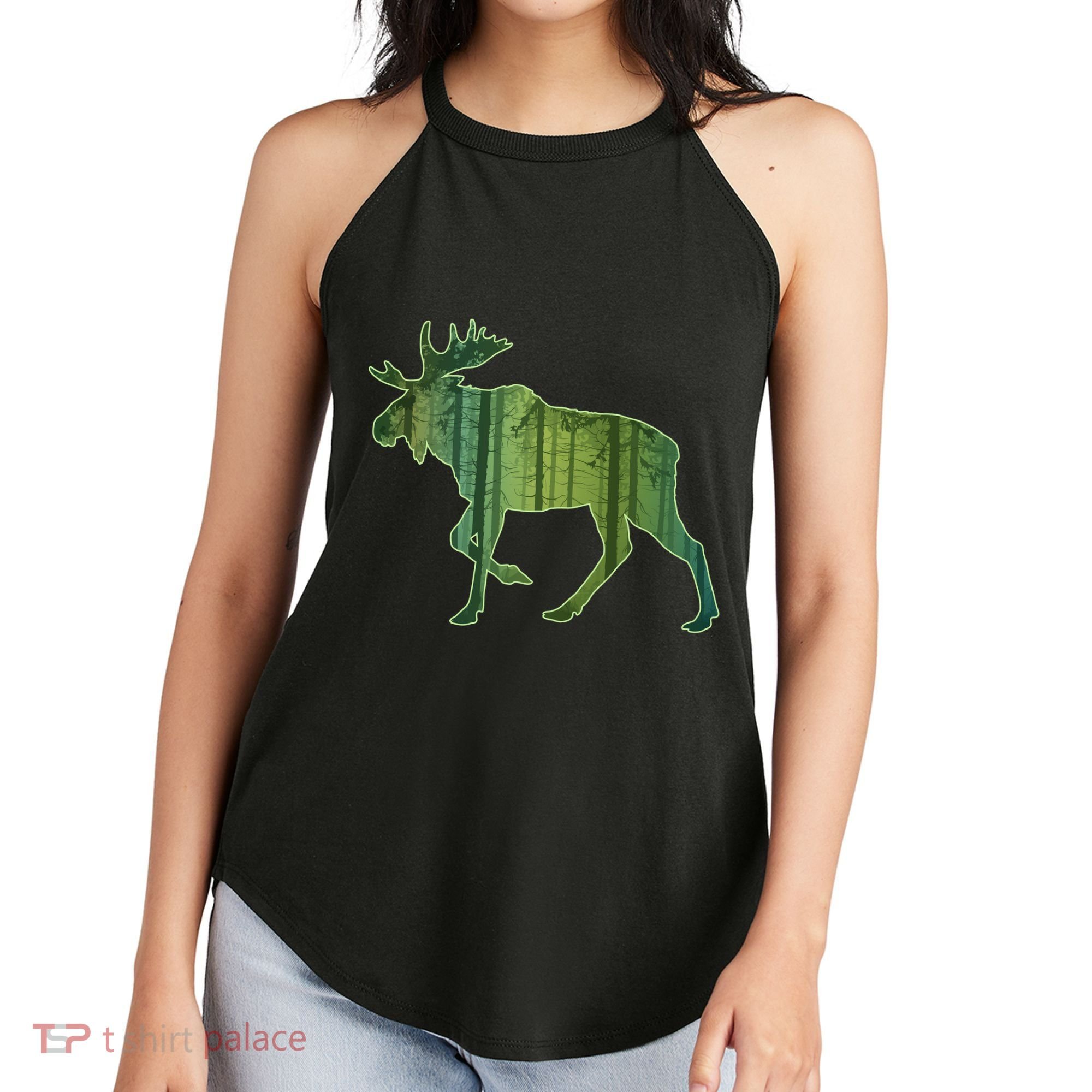 Moose Forest Silhouette Women's Perfect Tri Rocker Tank