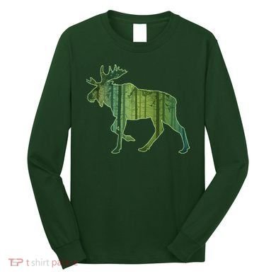Moose Forest Silhouette Long Sleeve Shirt