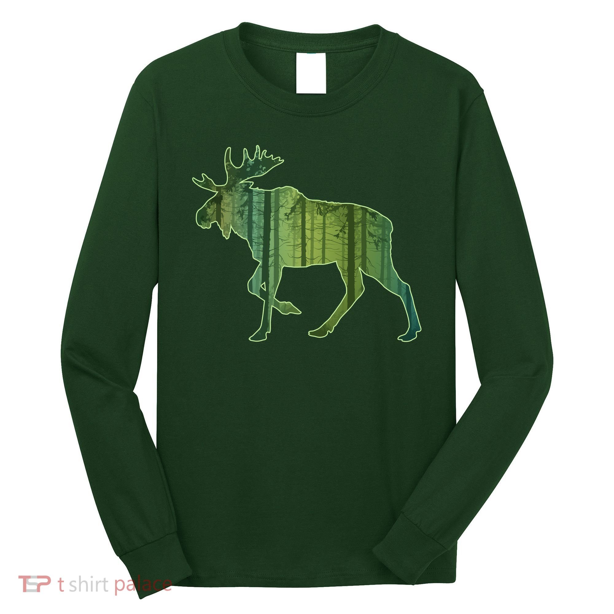 Moose Forest Silhouette Long Sleeve Shirt