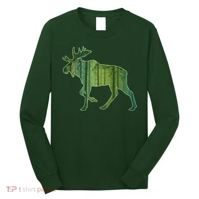 Moose Forest Silhouette Long Sleeve Shirt