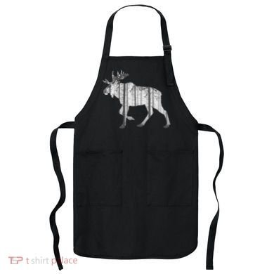 Moose Forest Silhouette Grey Style Apron