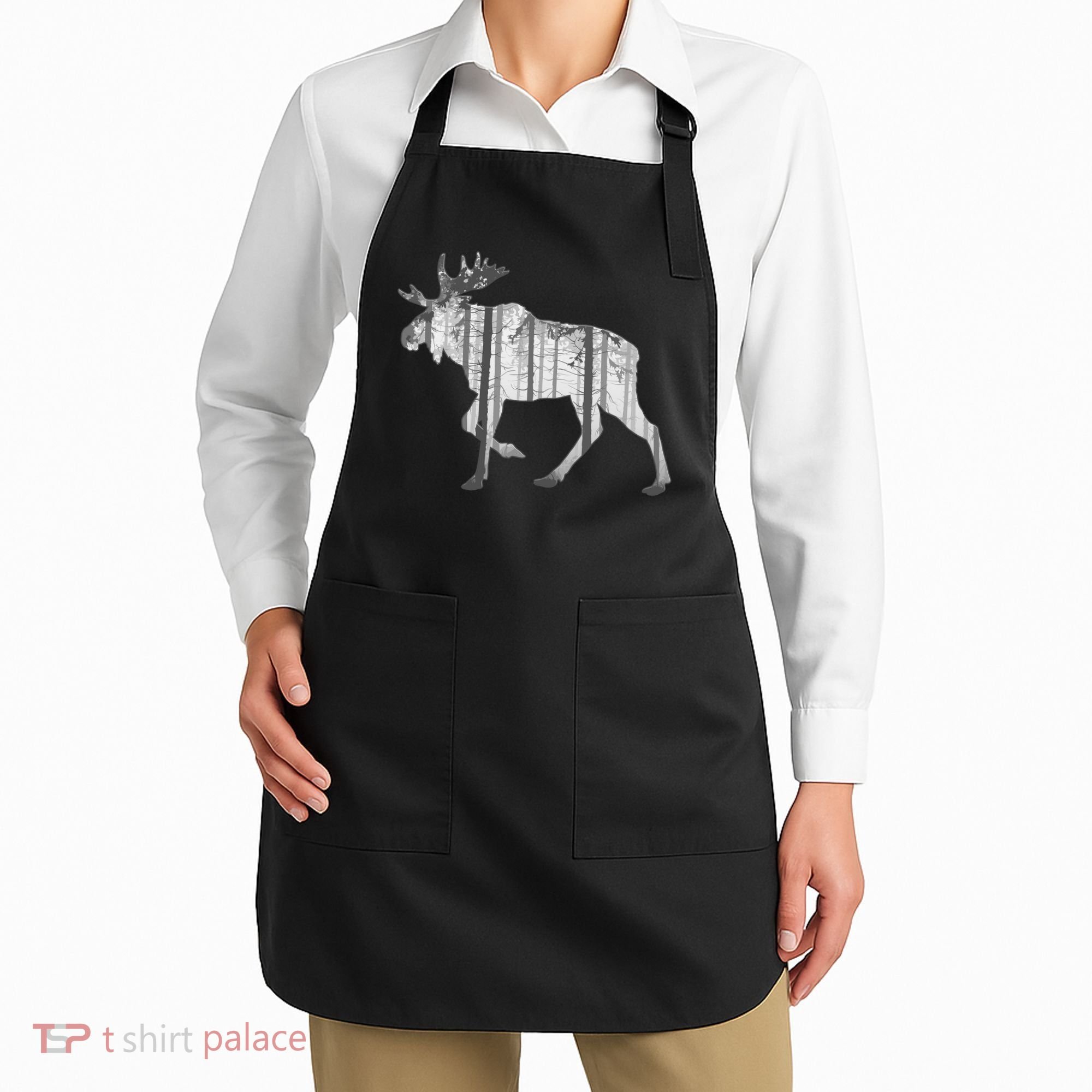 Moose Forest Silhouette Grey Style Apron