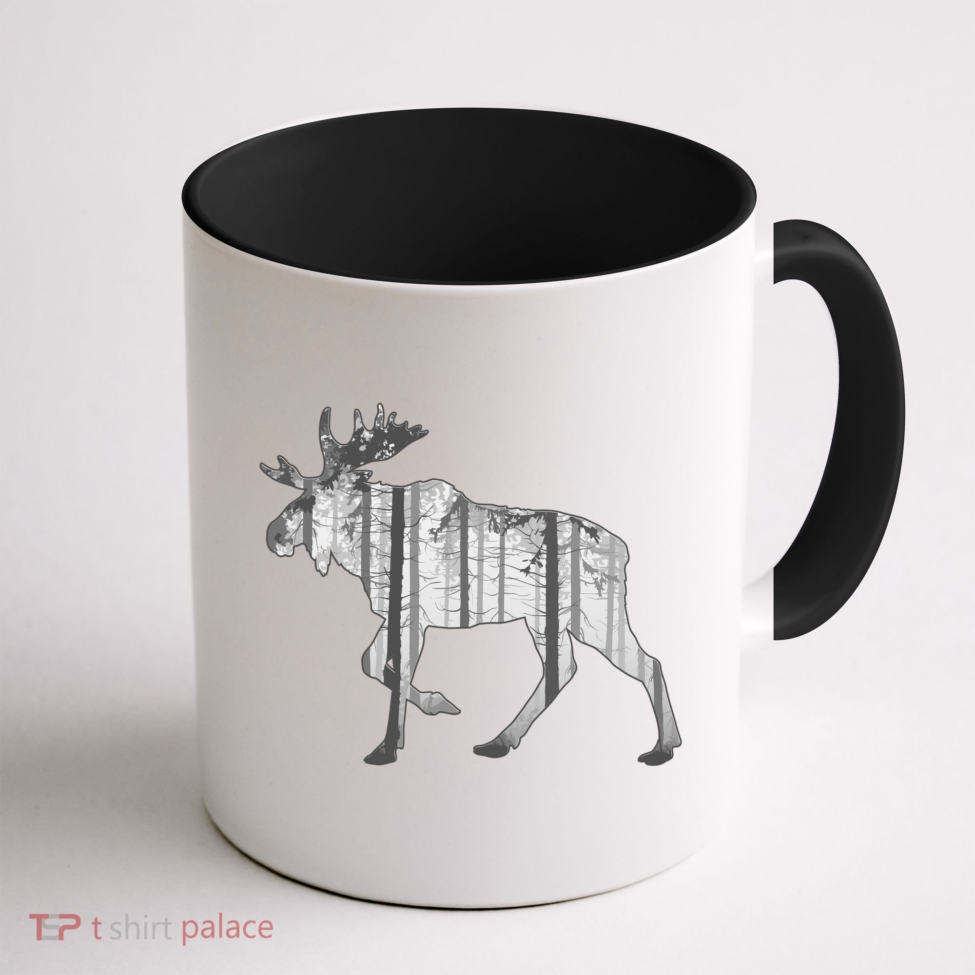 Moose Forest Silhouette Grey Style Coffee Mug