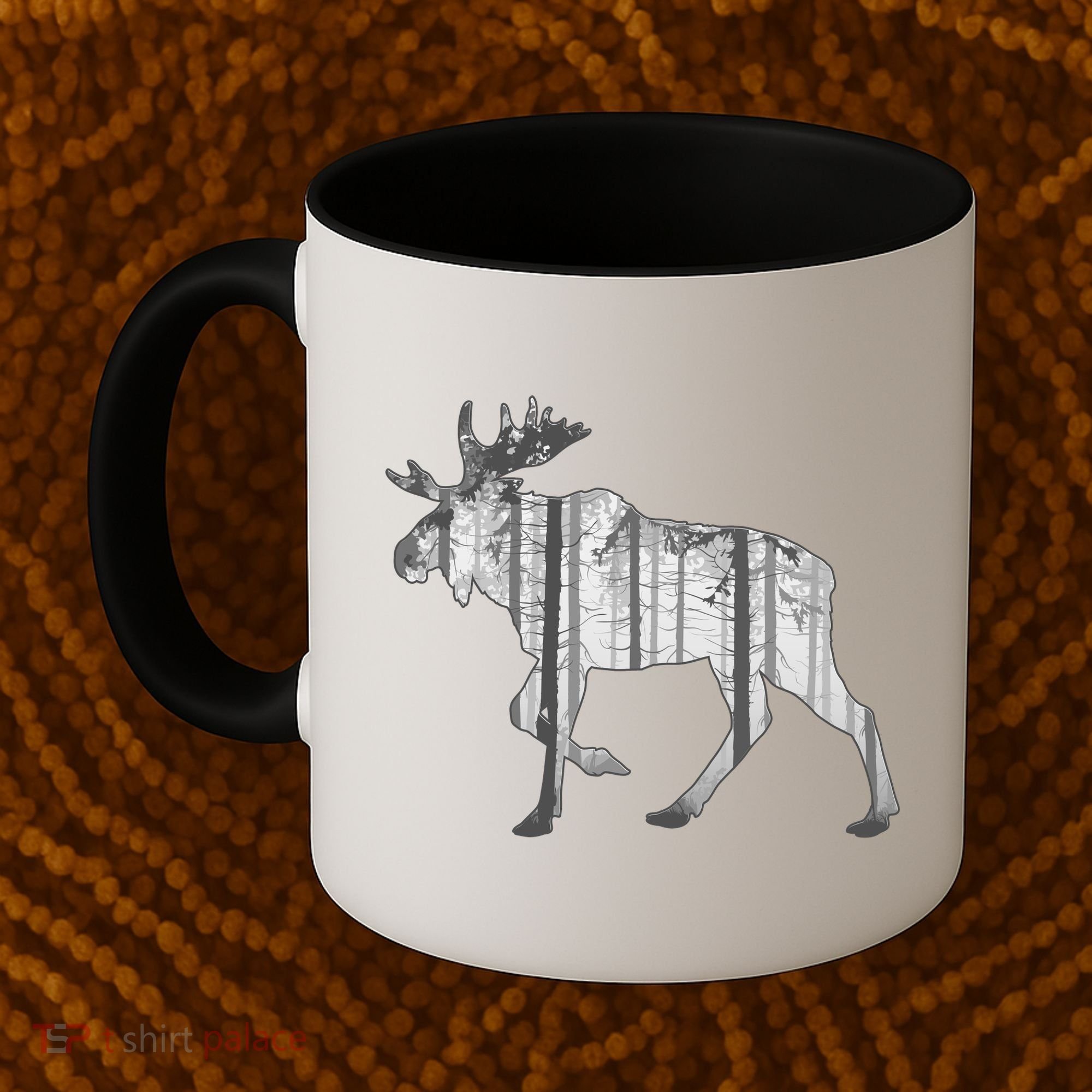 Moose Forest Silhouette Grey Style Coffee Mug