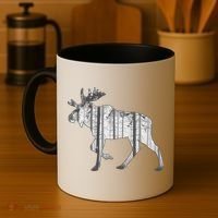 Moose Forest Silhouette Grey Style Coffee Mug thumb 4