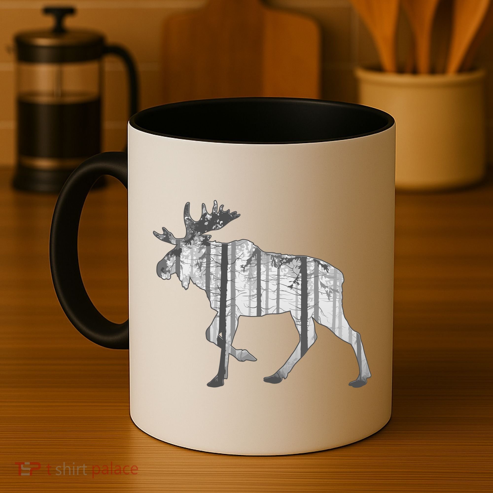 Moose Forest Silhouette Grey Style Coffee Mug