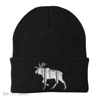 Moose Forest Silhouette Grey Style Beanie