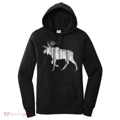 Moose Forest Silhouette Grey Style Women's Hoodie