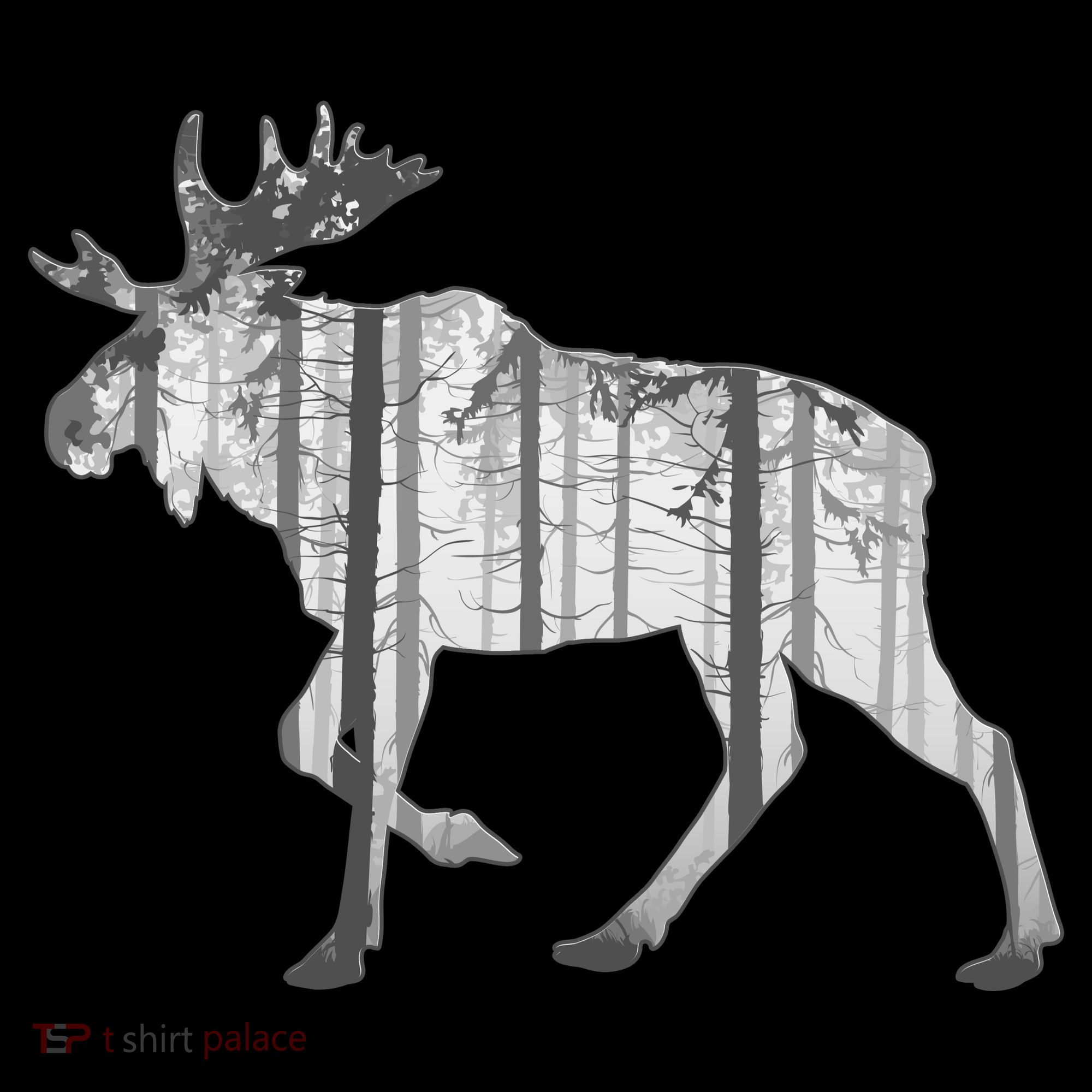 Moose Forest Silhouette Grey Style Women's Hoodie