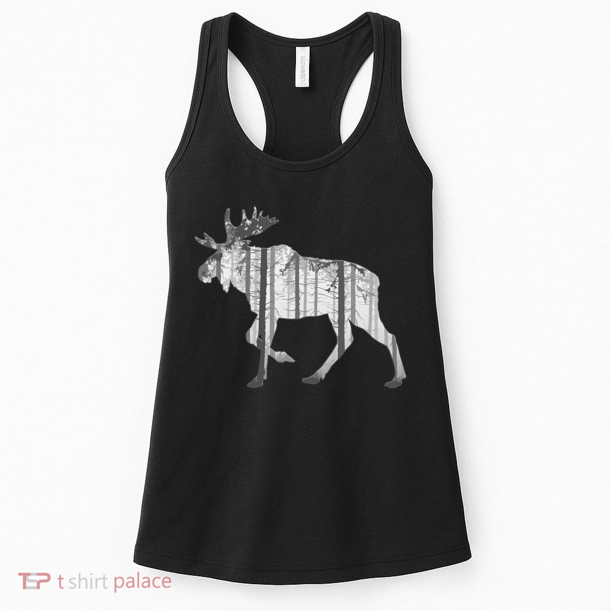 Moose Forest Silhouette Grey Style Women's Tank Top
