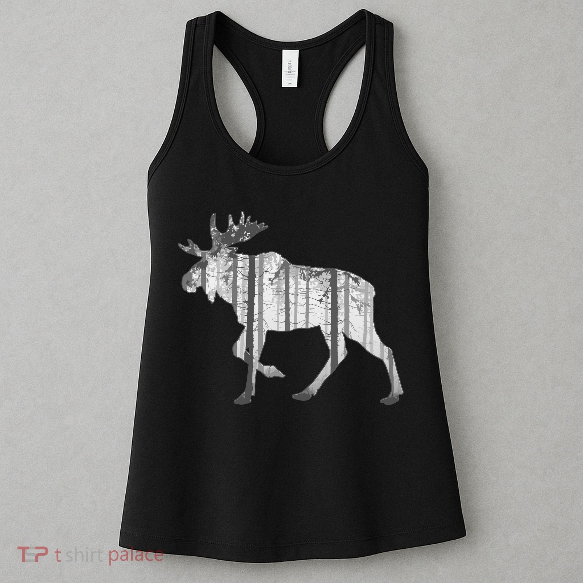 Moose Forest Silhouette Grey Style Women's Tank Top
