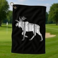 Moose Forest Silhouette Grey Style Golf Towel thumb 1