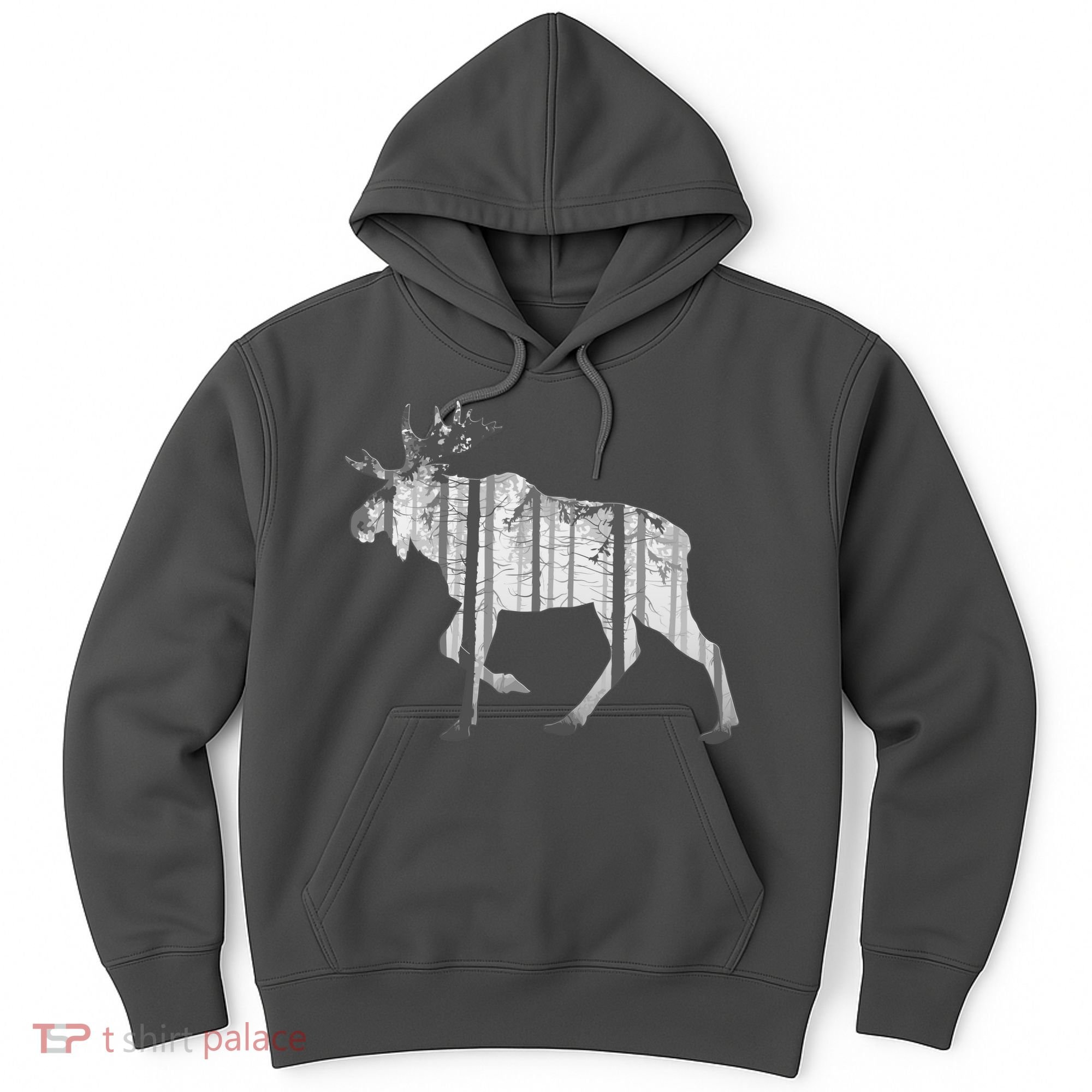 Moose Forest Silhouette Grey Style Hoodie