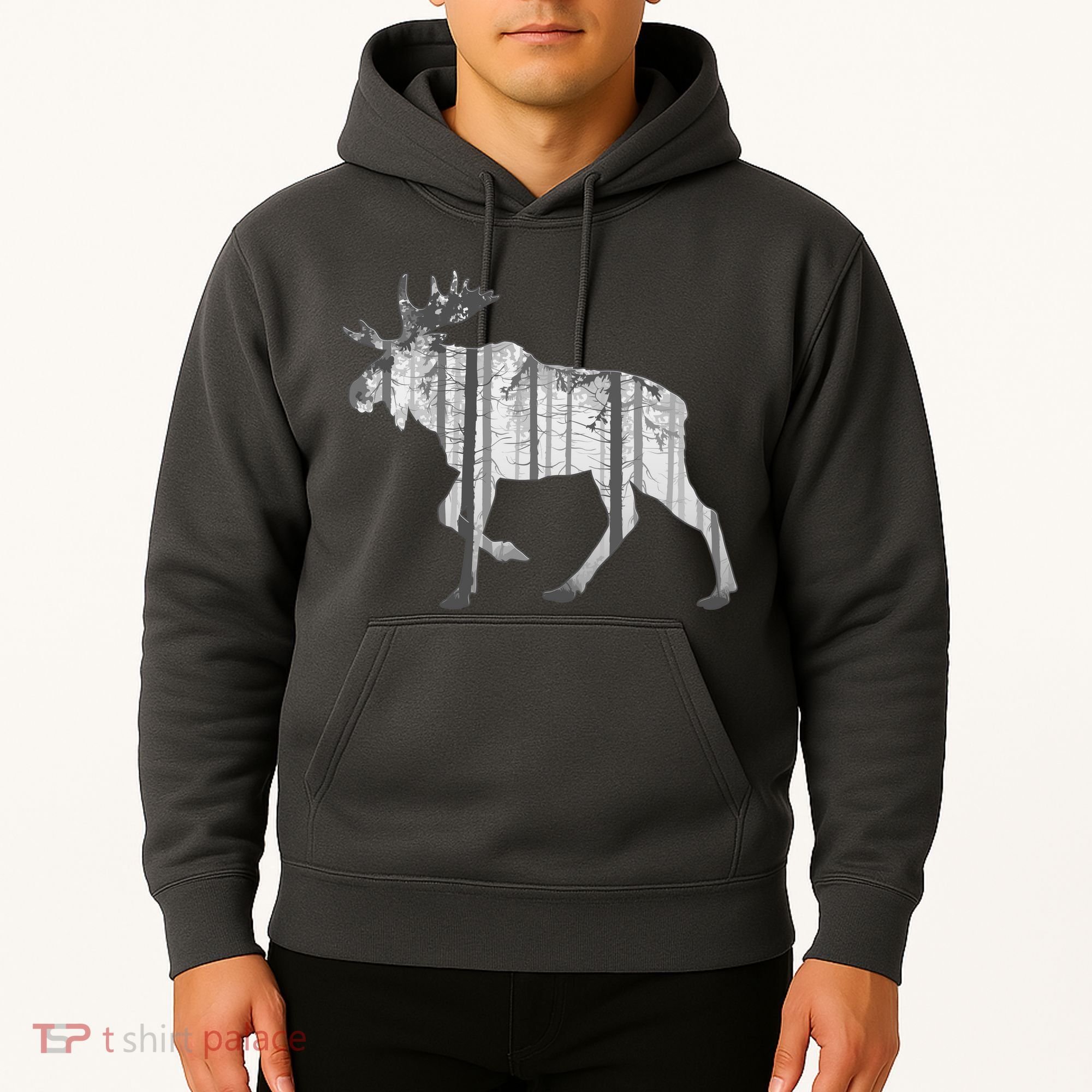 Moose Forest Silhouette Grey Style Hoodie