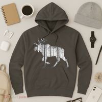Moose Forest Silhouette Grey Style Hoodie thumb 3
