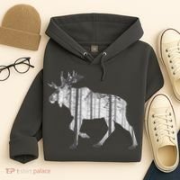 Moose Forest Silhouette Grey Style Hoodie thumb 4