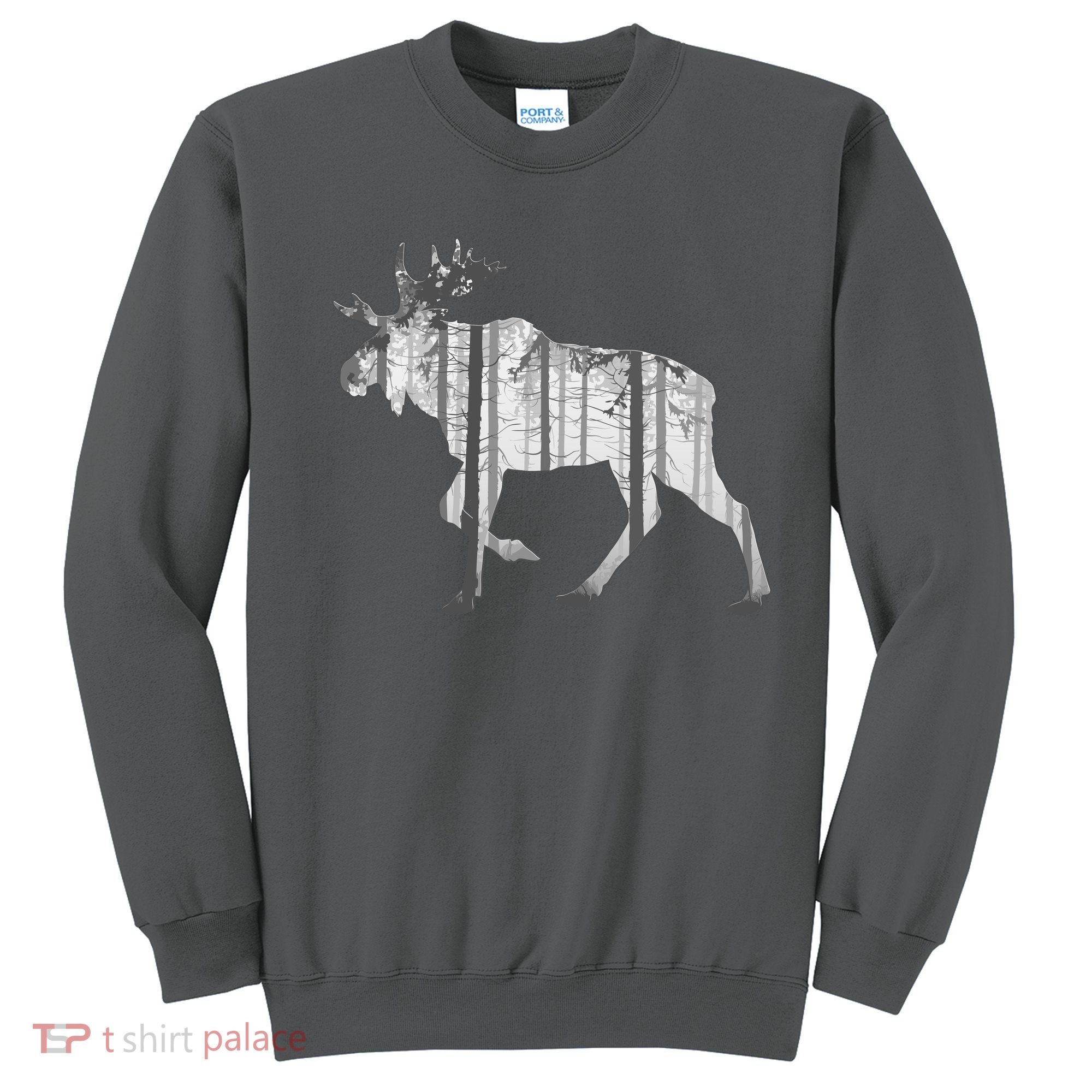 Moose Forest Silhouette Grey Style Sweatshirt
