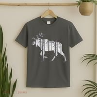 Moose Forest Silhouette Grey Style T-Shirt thumb 2