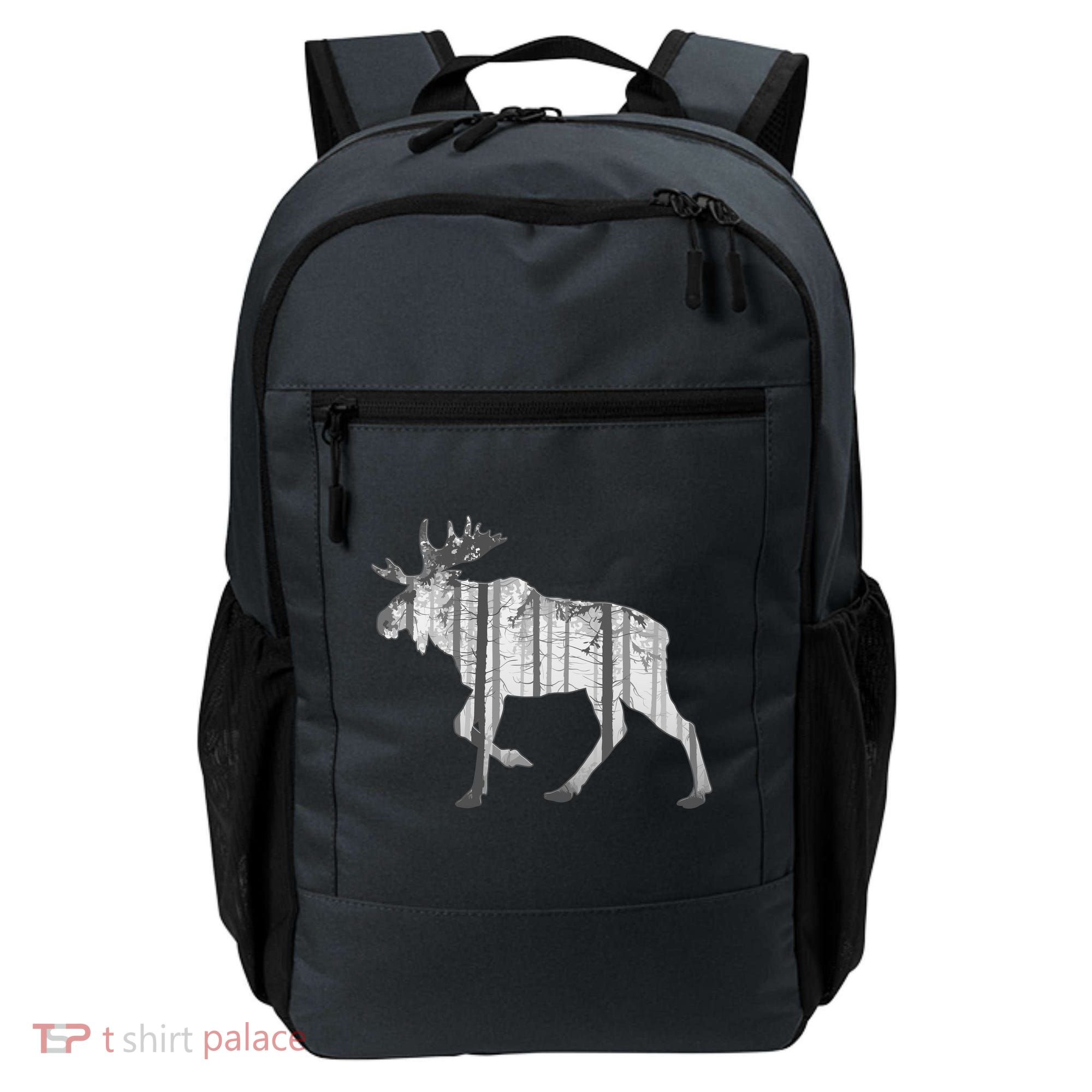 Moose Forest Silhouette Grey Style Backpack