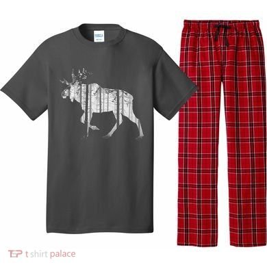 Moose Forest Silhouette Grey Style Pajama Set