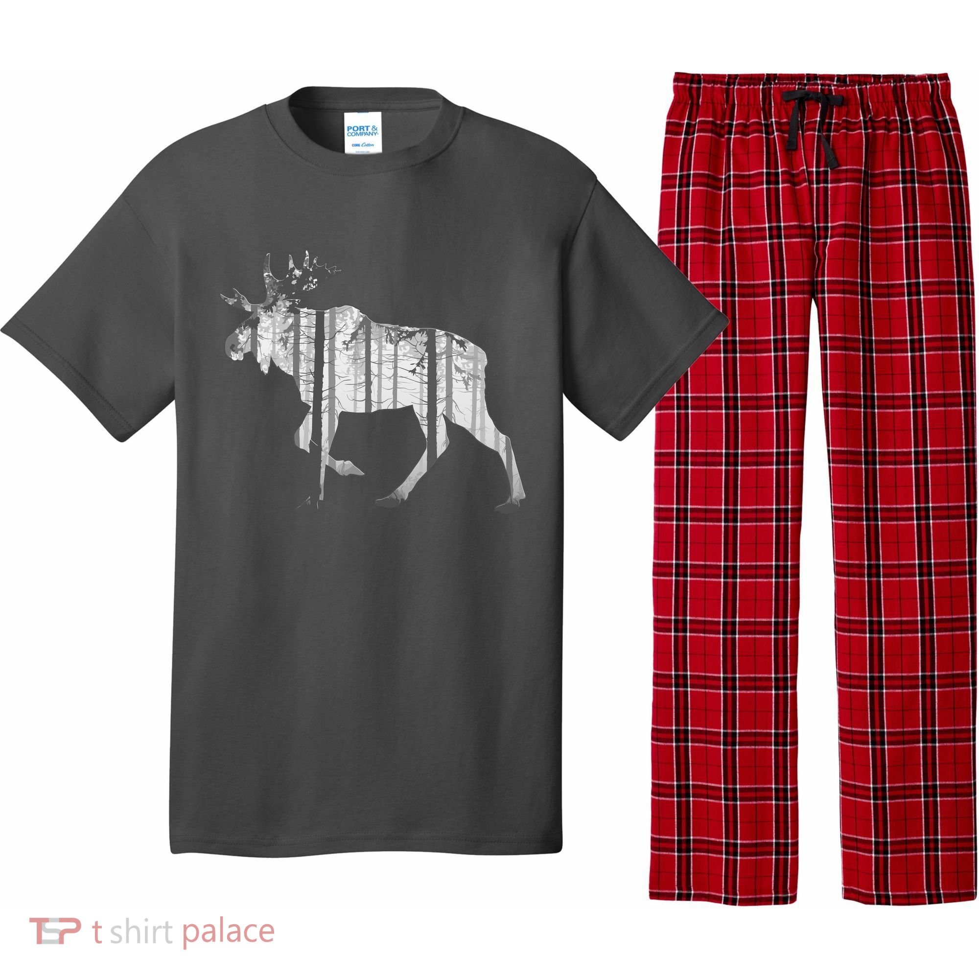 Moose Forest Silhouette Grey Style Pajama Set