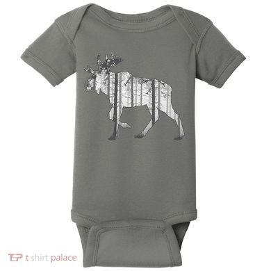 Moose Forest Silhouette Grey Style Baby Bodysuit
