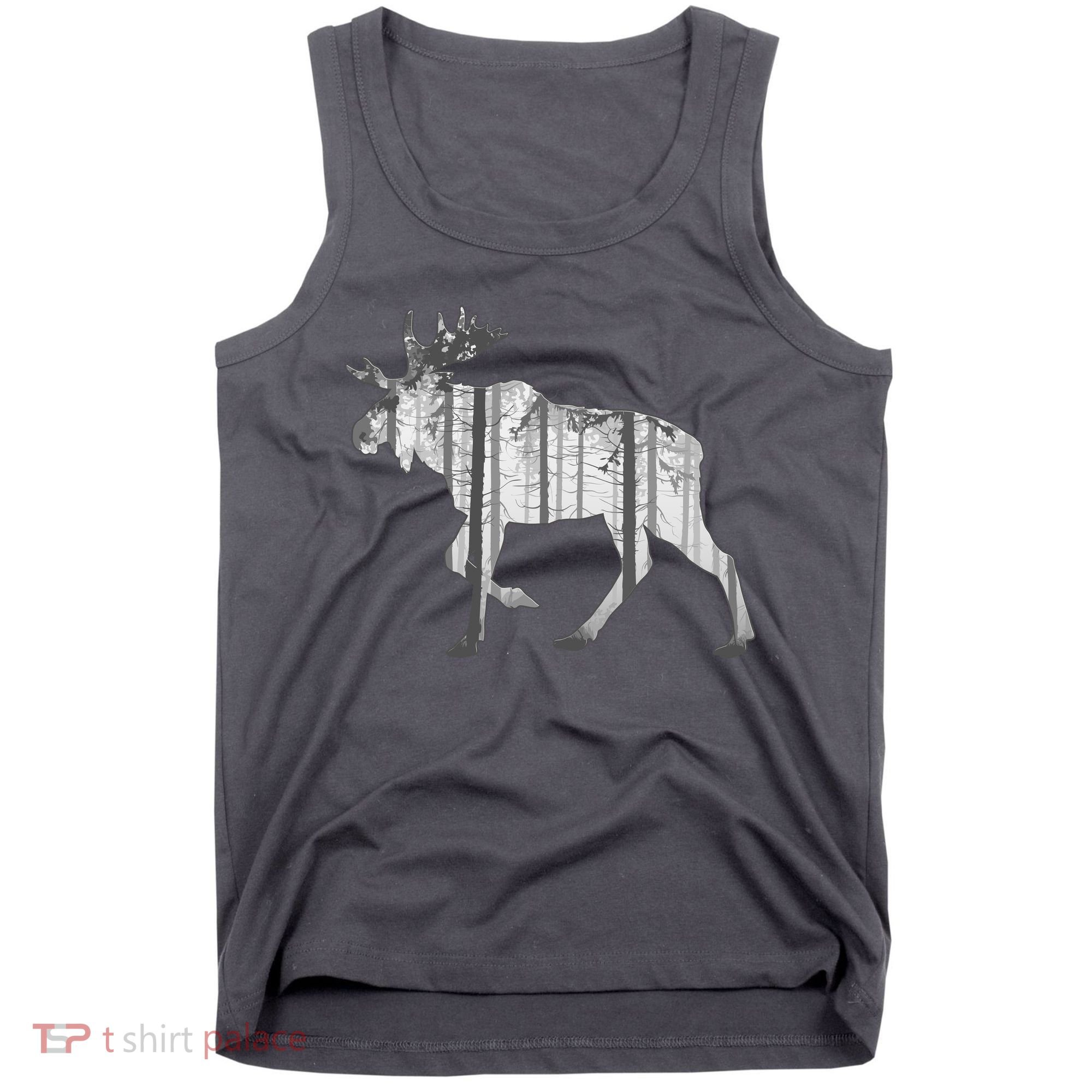 Moose Forest Silhouette Grey Style Tank Top