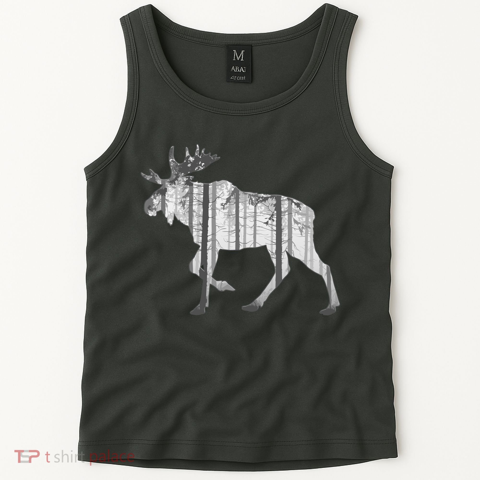 Moose Forest Silhouette Grey Style Tank Top