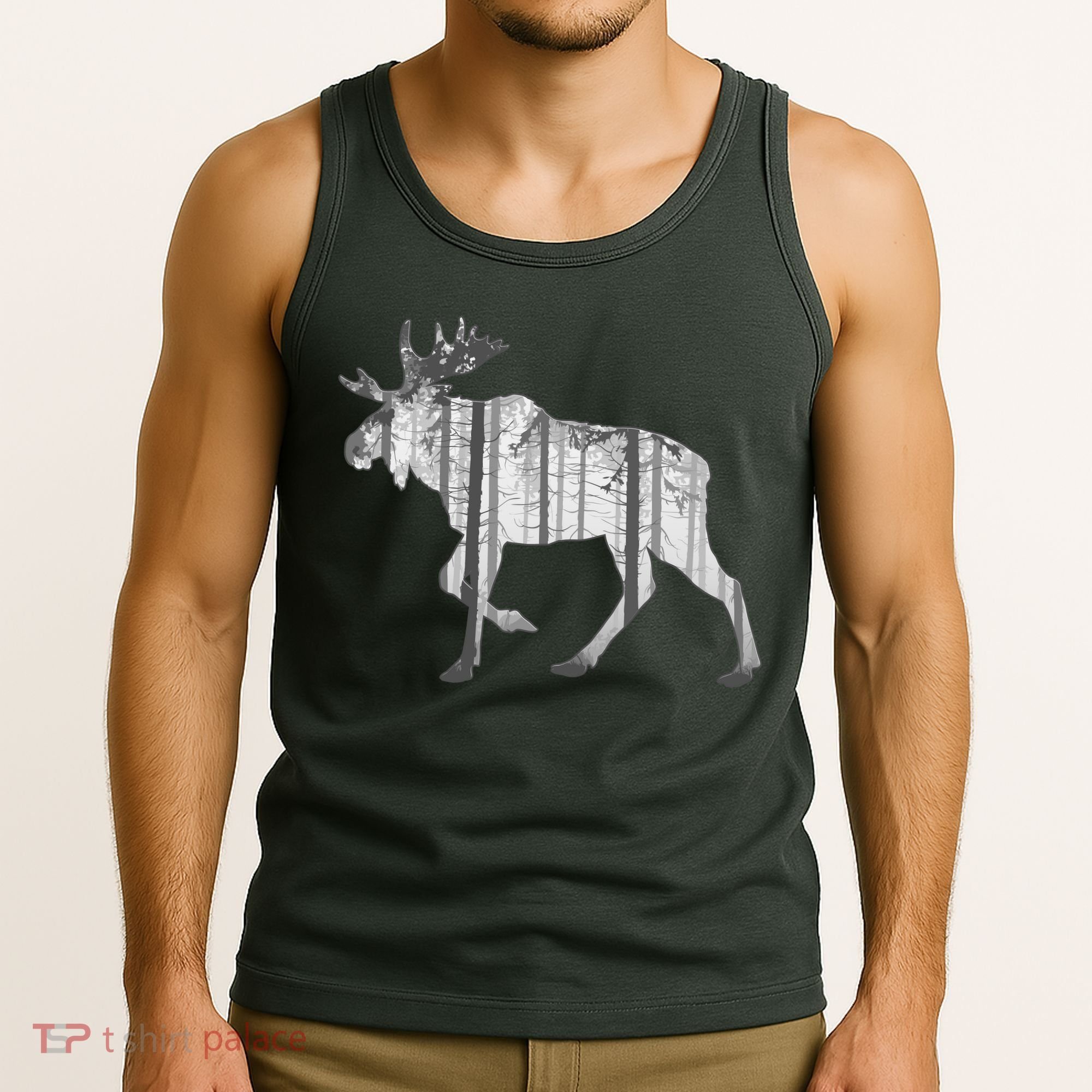 Moose Forest Silhouette Grey Style Tank Top