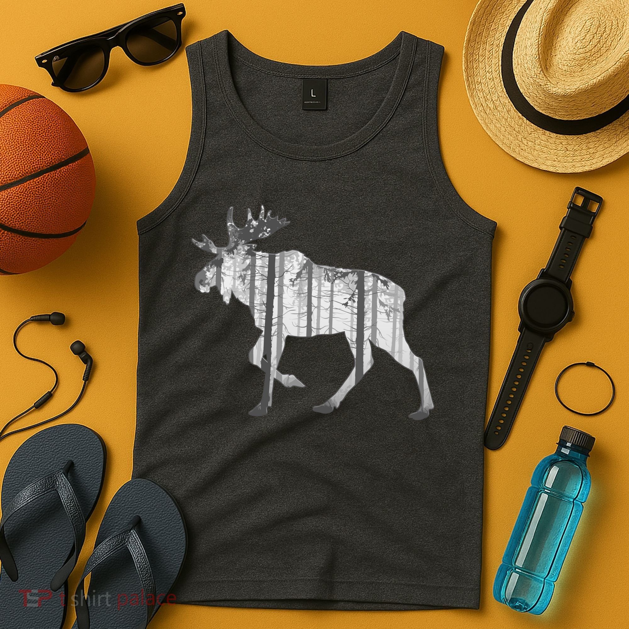 Moose Forest Silhouette Grey Style Tank Top