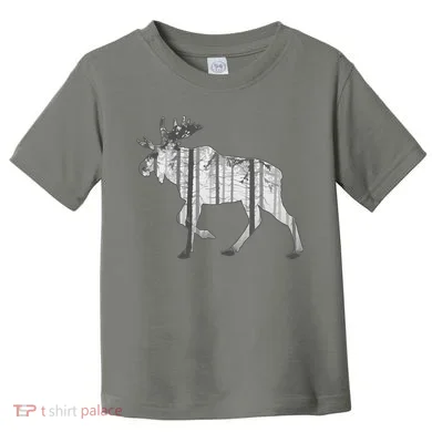 Moose Forest Silhouette Grey Style Toddler T-Shirt