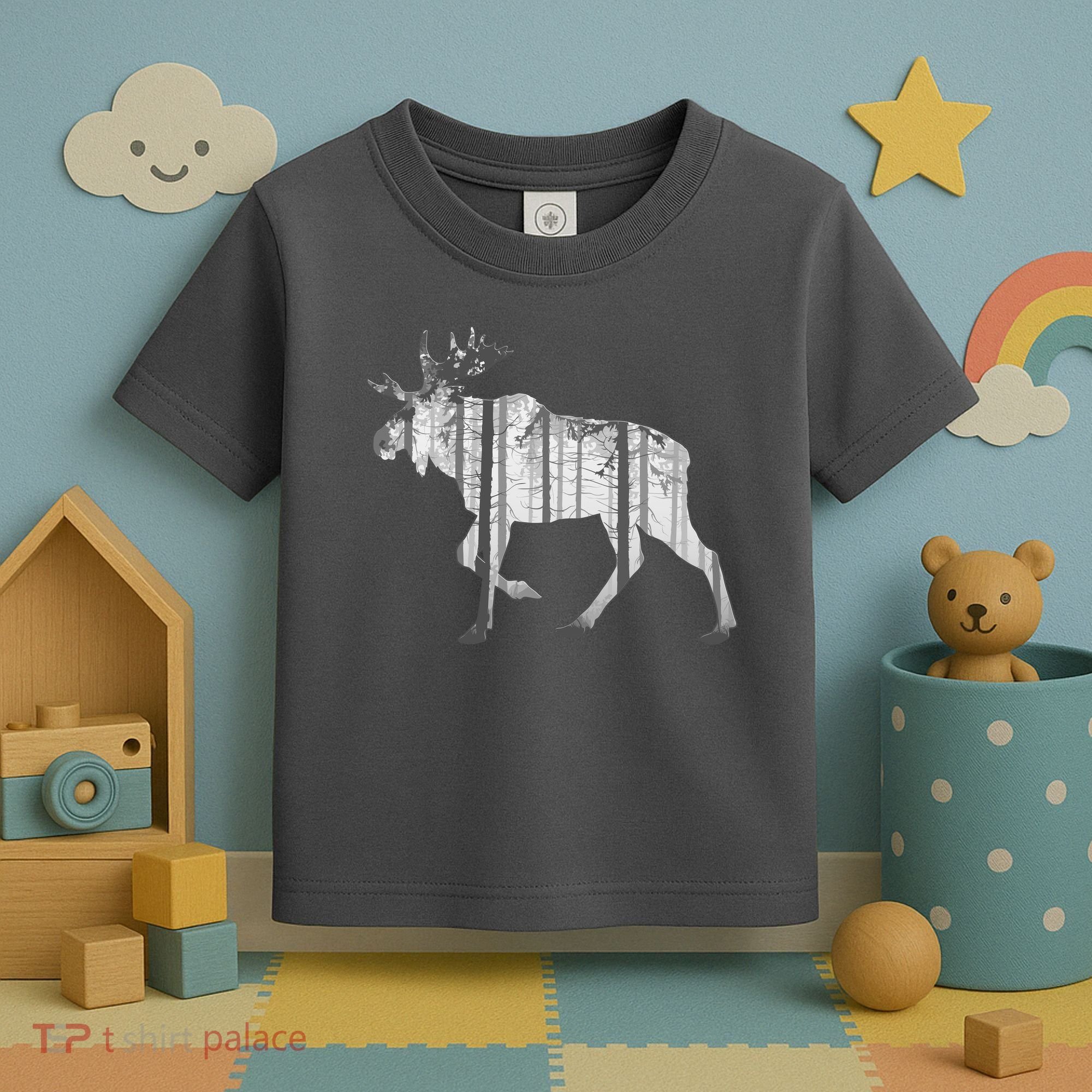 Moose Forest Silhouette Grey Style Toddler T-Shirt