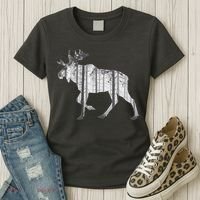 Moose Forest Silhouette Grey Style Women's T-Shirt thumb 3