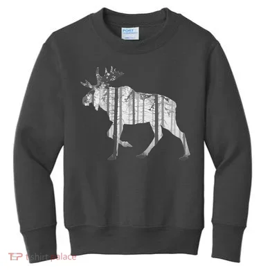 Moose Forest Silhouette Grey Style Kids Sweatshirt