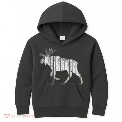 Moose Forest Silhouette Grey Style Kids Hoodie
