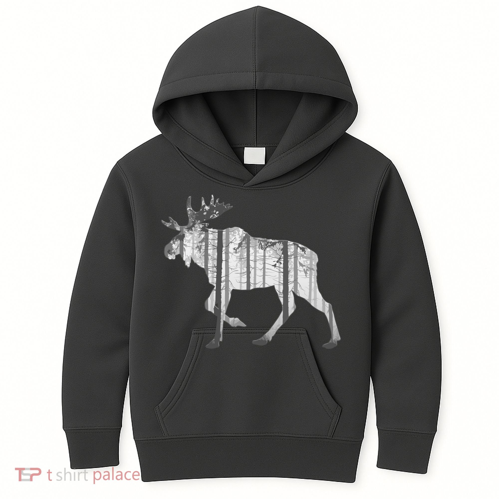 Moose Forest Silhouette Grey Style Kids Hoodie
