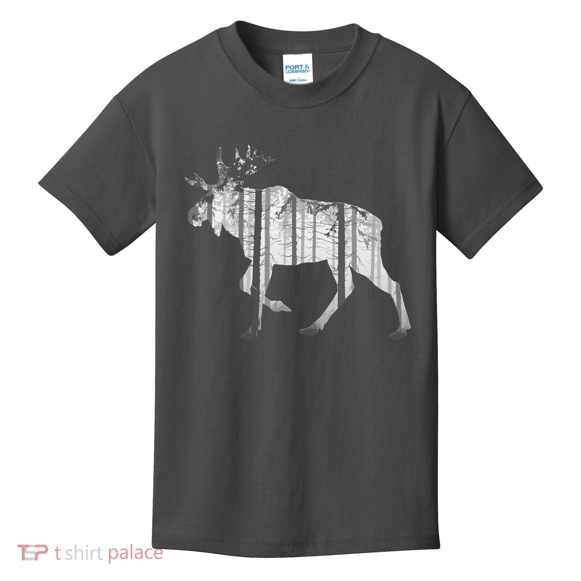 Moose Forest Silhouette Grey Style Kids T-Shirt