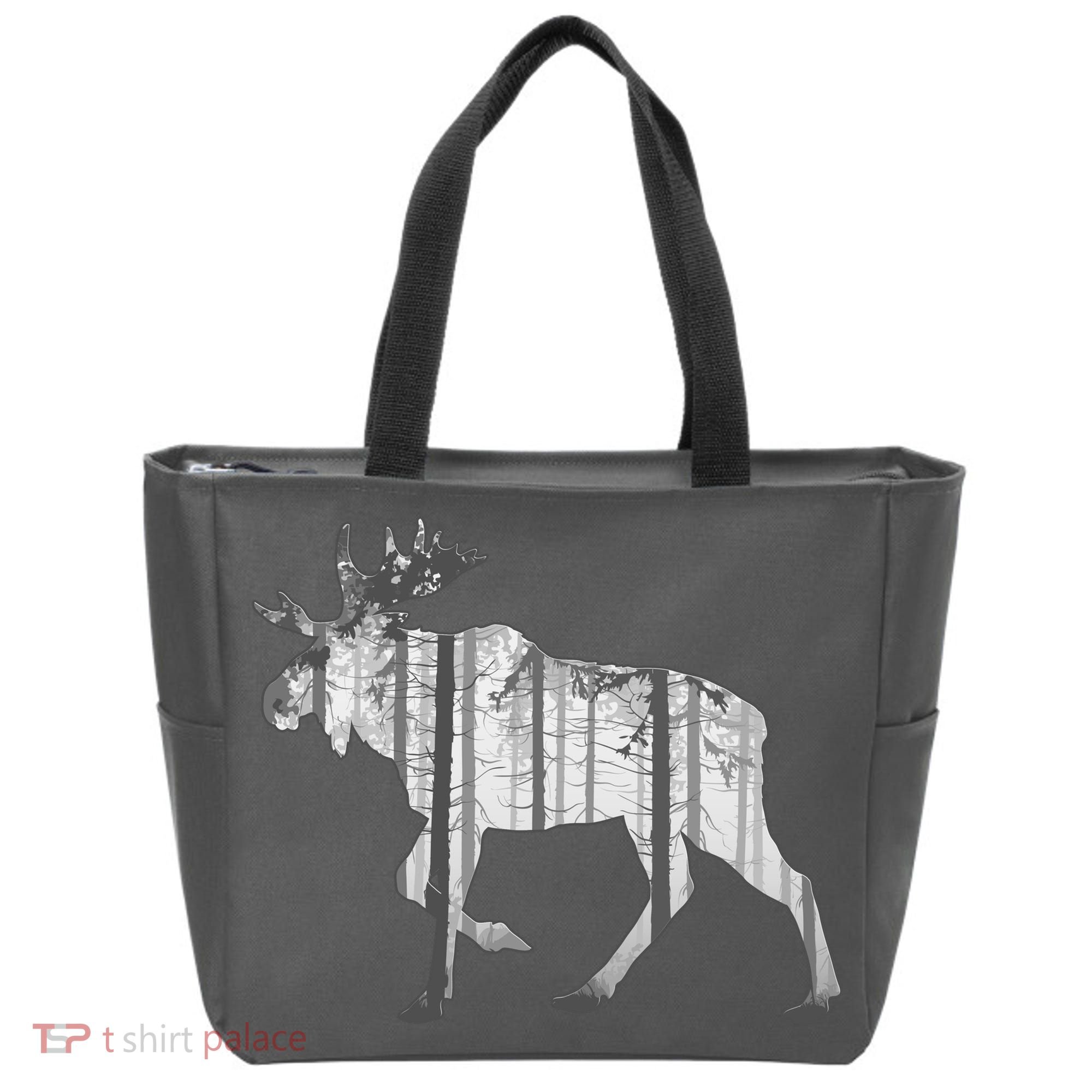 Moose Forest Silhouette Grey Style Tote Bag