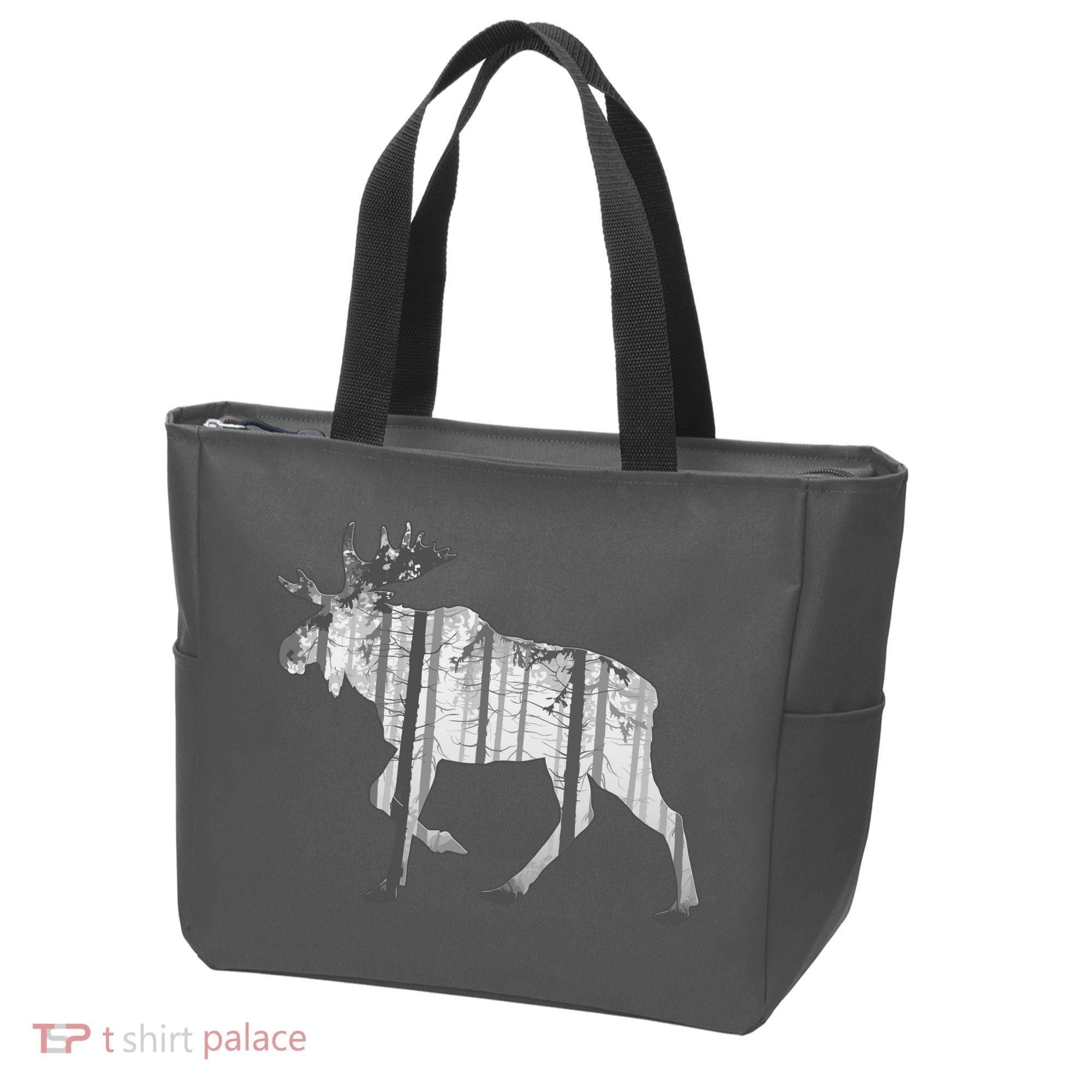 Moose Forest Silhouette Grey Style Tote Bag