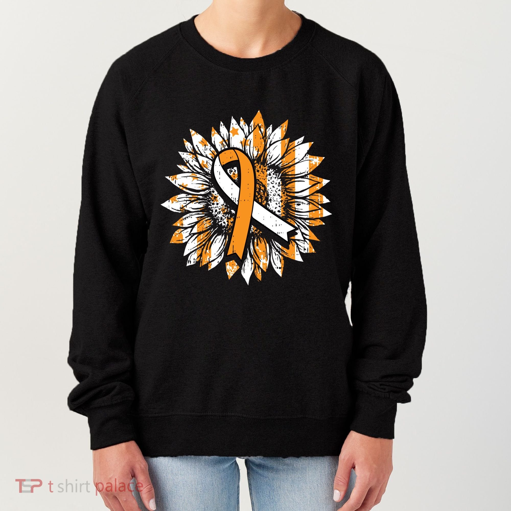 Ms Orange Ribbon Multiple Sclerosis Awareness Sunflower Gift Women's Sweatshirt