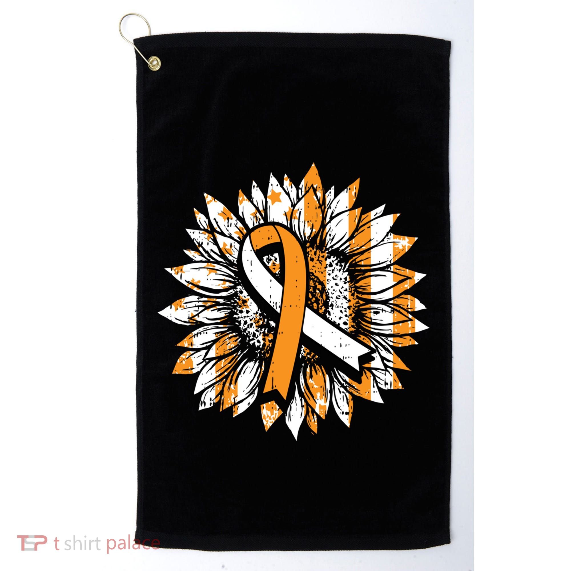 Ms Orange Ribbon Multiple Sclerosis Awareness Sunflower Gift Golf Towel