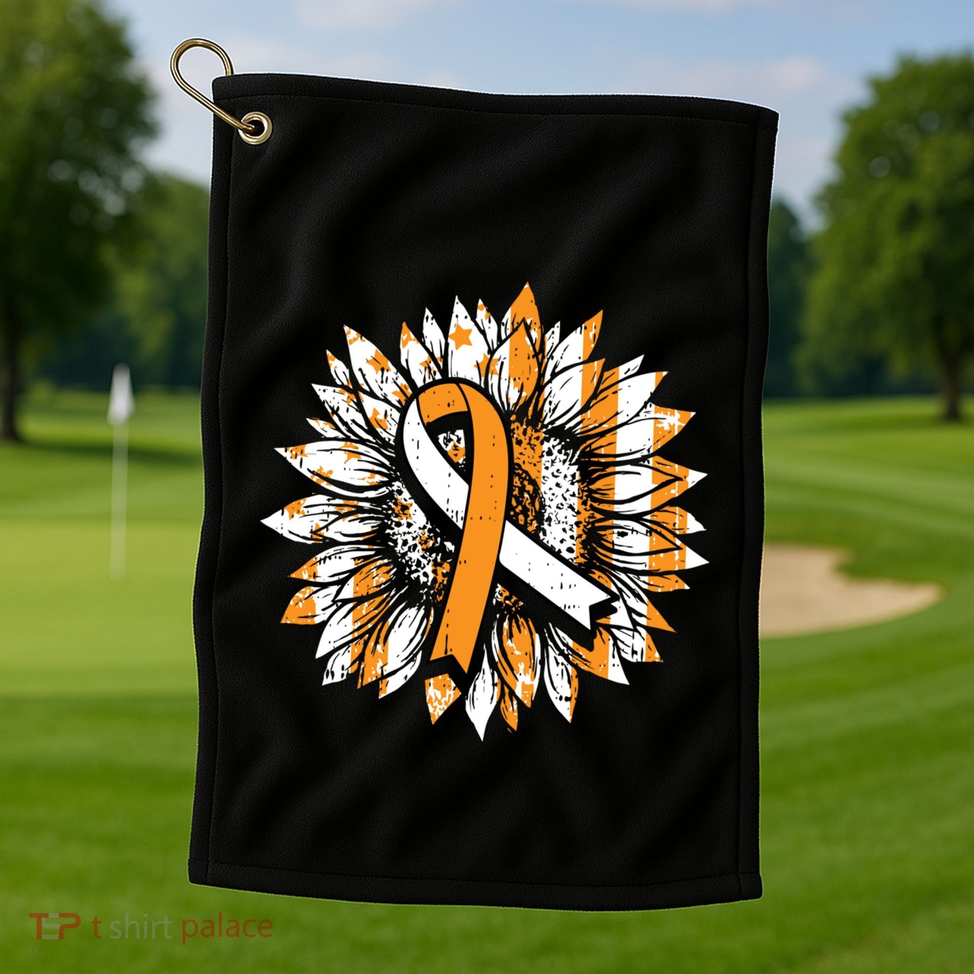 Ms Orange Ribbon Multiple Sclerosis Awareness Sunflower Gift Golf Towel