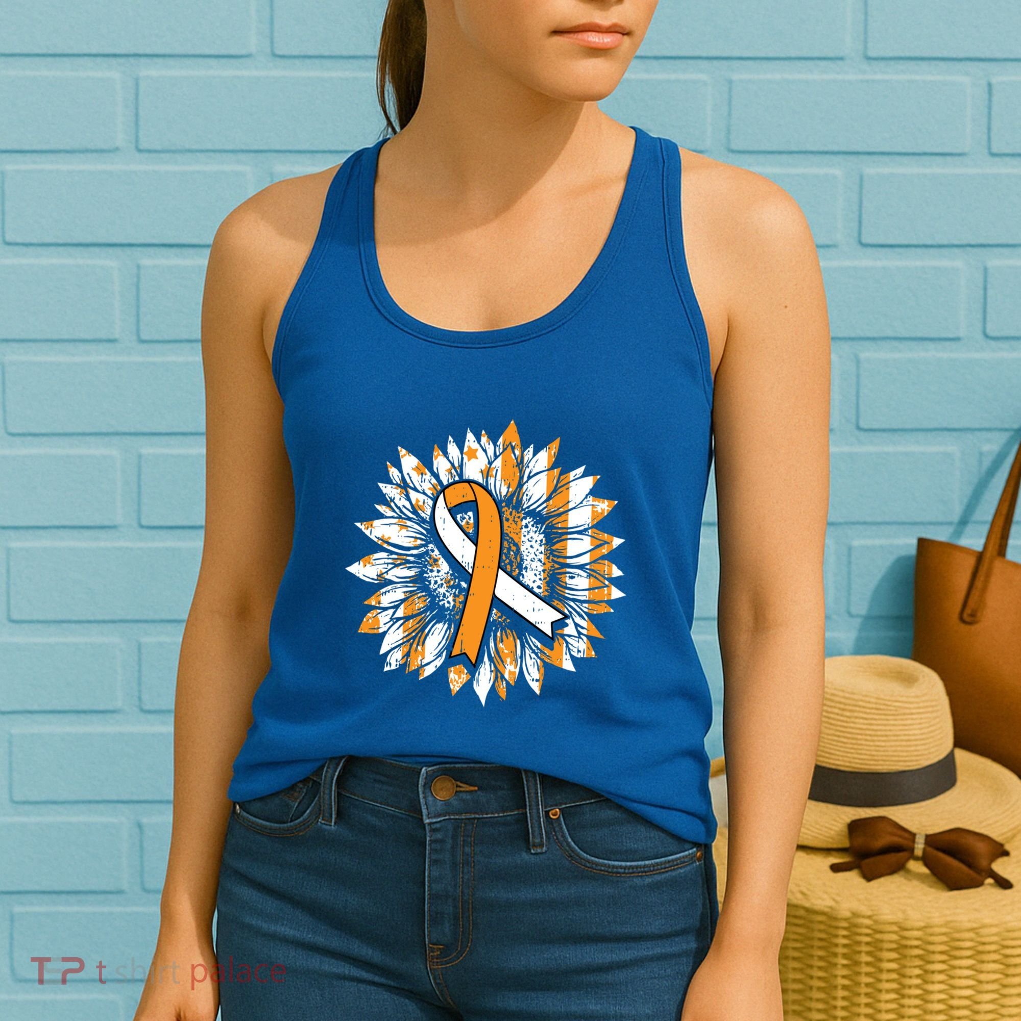 Ms Orange Ribbon Multiple Sclerosis Awareness Sunflower Gift Women's Tank Top