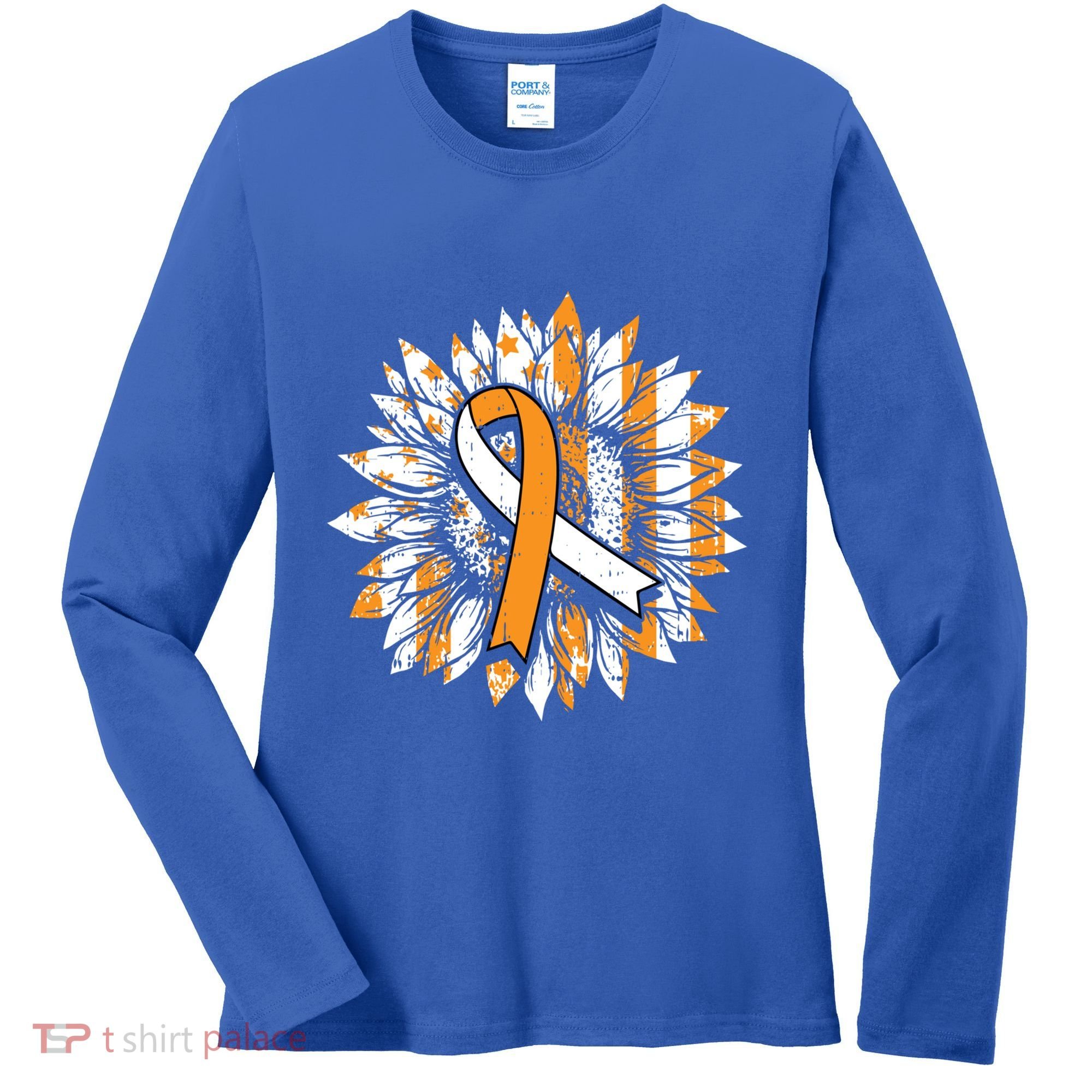 Ms Orange Ribbon Multiple Sclerosis Awareness Sunflower Gift Women's Long Sleeve Shirt