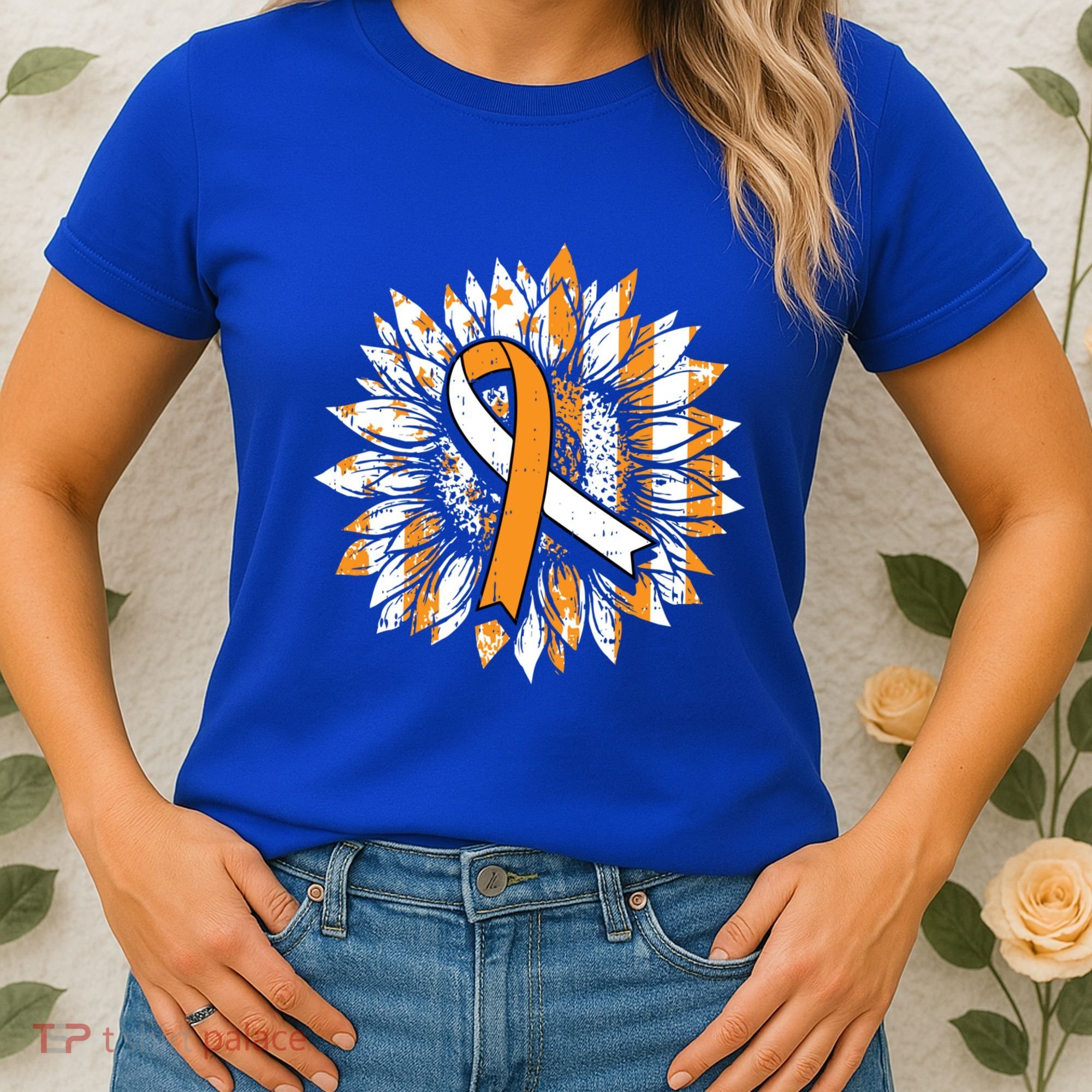 Ms Orange Ribbon Multiple Sclerosis Awareness Sunflower Gift Women's T-Shirt