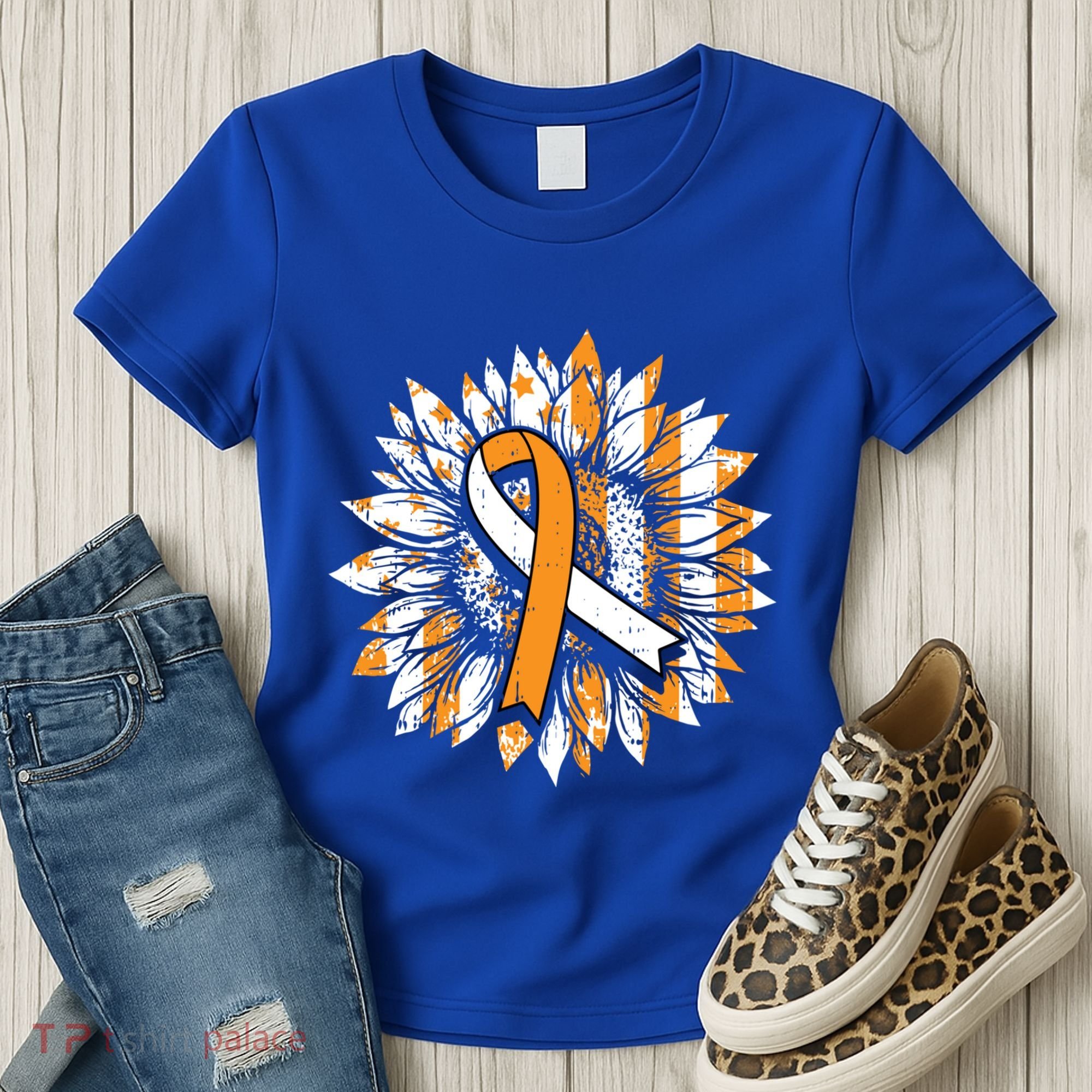 Ms Orange Ribbon Multiple Sclerosis Awareness Sunflower Gift Women's T-Shirt