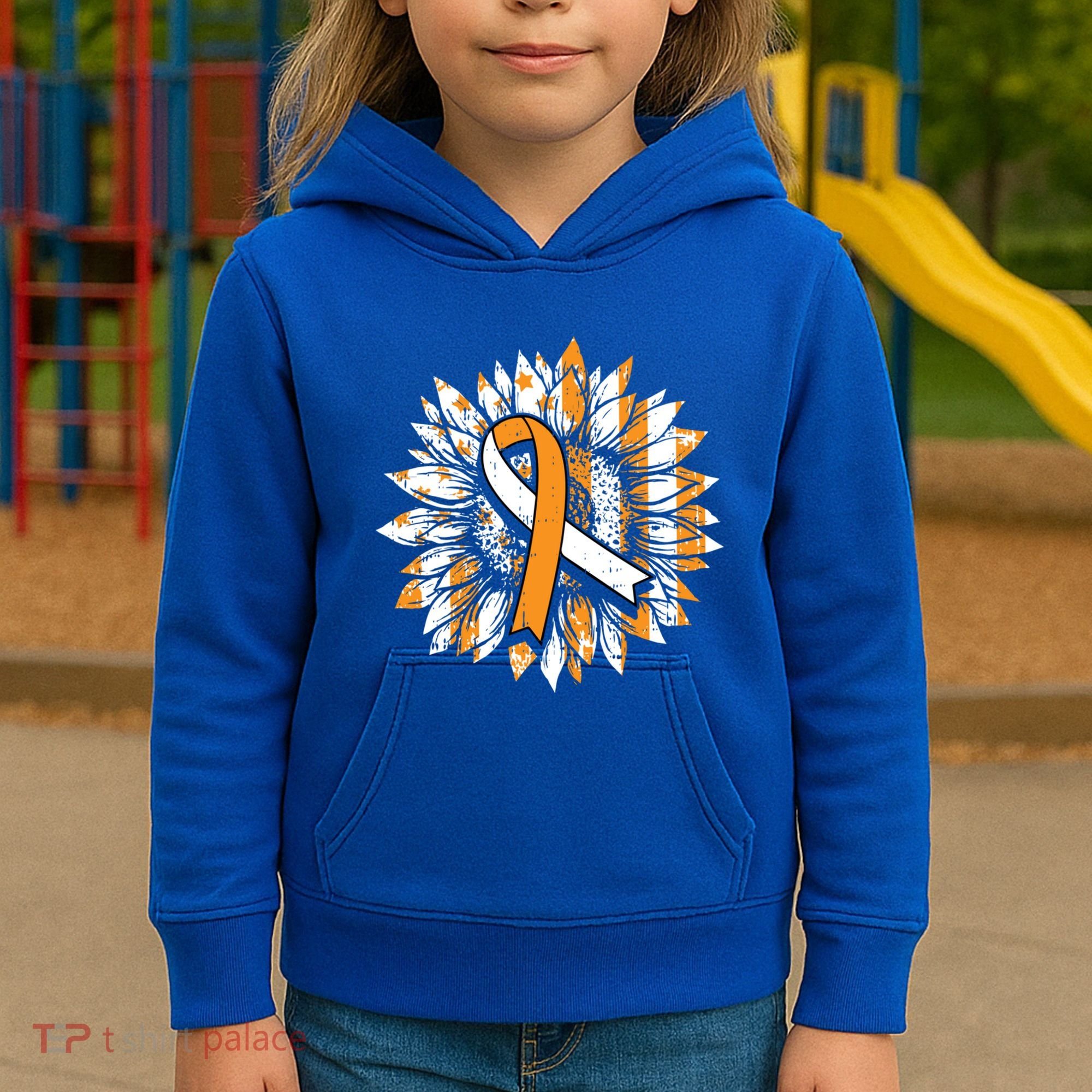 Ms Orange Ribbon Multiple Sclerosis Awareness Sunflower Gift Kids Hoodie