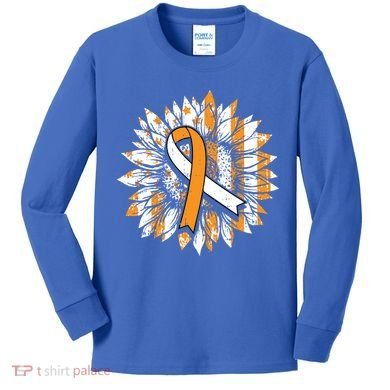 Ms Orange Ribbon Multiple Sclerosis Awareness Sunflower Gift Kids Long Sleeve Shirt